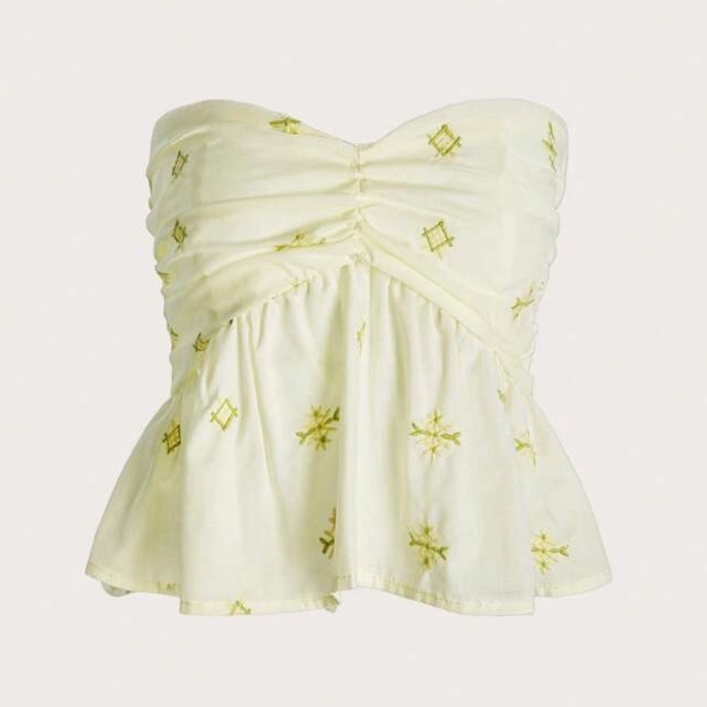 Yellow Dainty Embroidered Crop Top